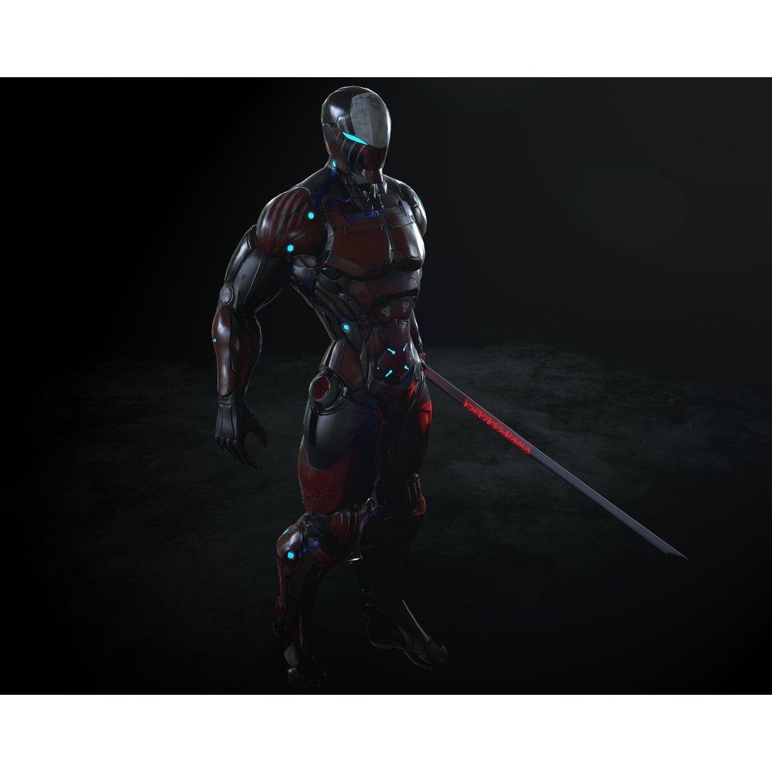 Cybernetic Warrior 3D Model – Low Poly Sci-Fi Character, FBX & OBJ - View 8
