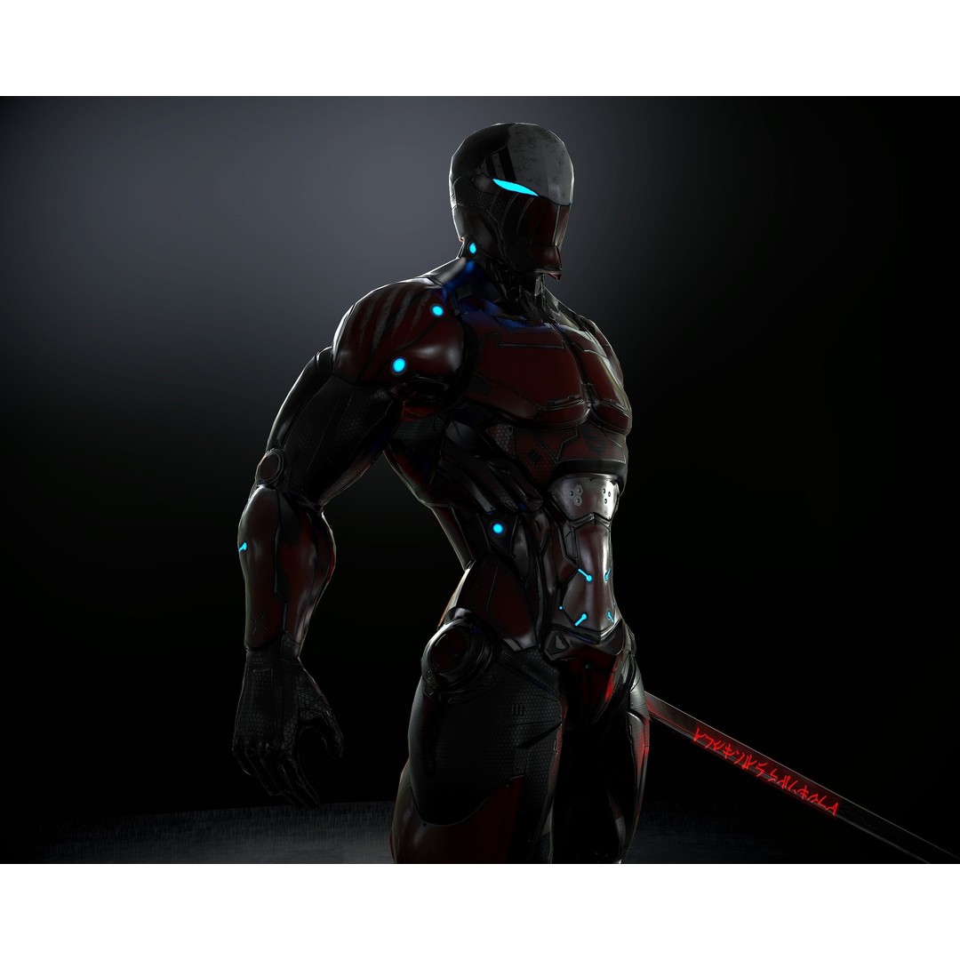 Cybernetic Warrior 3D Model – Low Poly Sci-Fi Character, FBX & OBJ - View 9