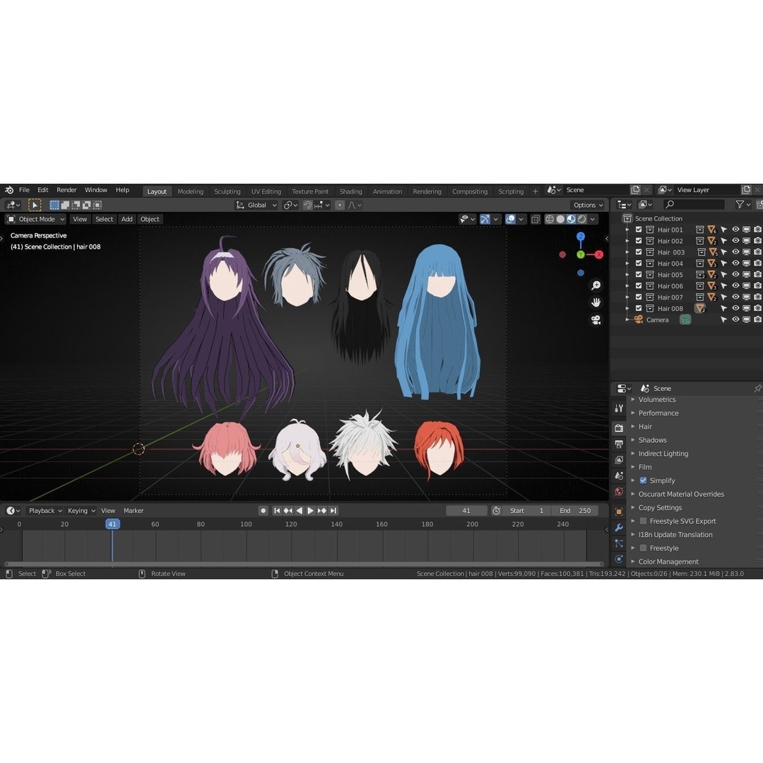 Anime Hair 3D Model – Low Poly Character Asset, Blender & FBX