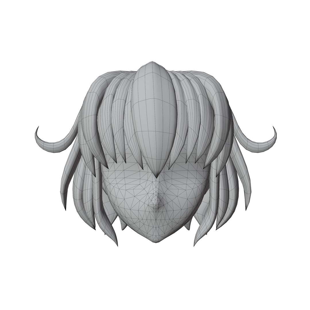 Anime Hair 3D Model – Low Poly Character Asset, Blender & FBX - View 12