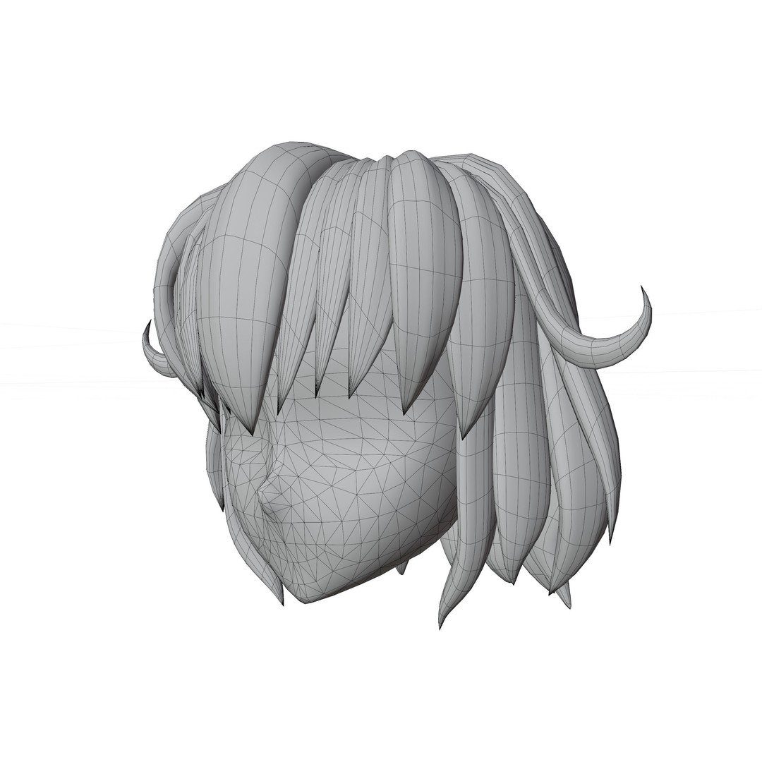 Anime Hair 3D Model – Low Poly Character Asset, Blender & FBX - View 14