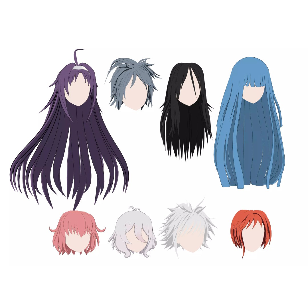Anime Hair 3D Model – Low Poly Character Asset, Blender & FBX - View 2
