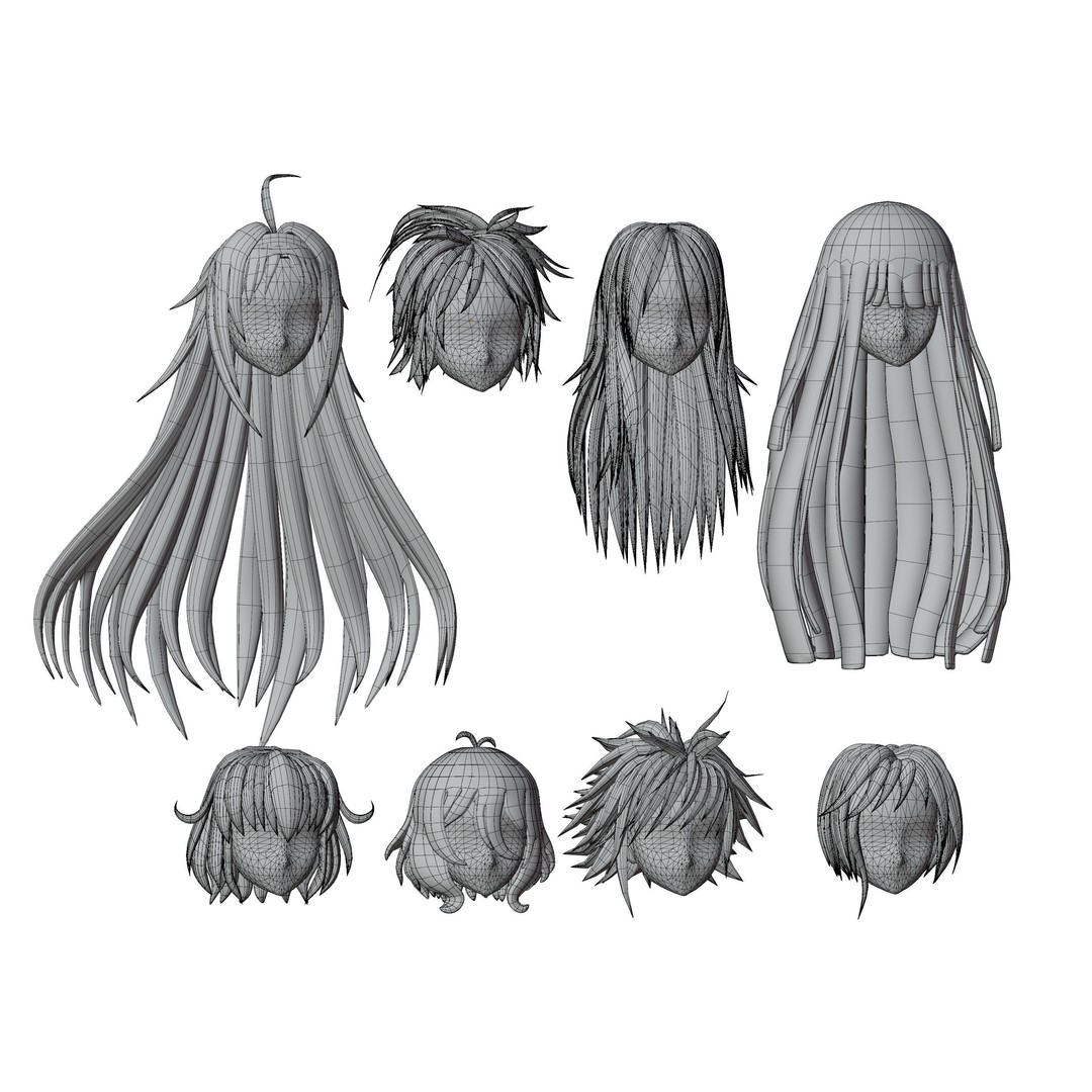 Anime Hair 3D Model – Low Poly Character Asset, Blender & FBX - View 3