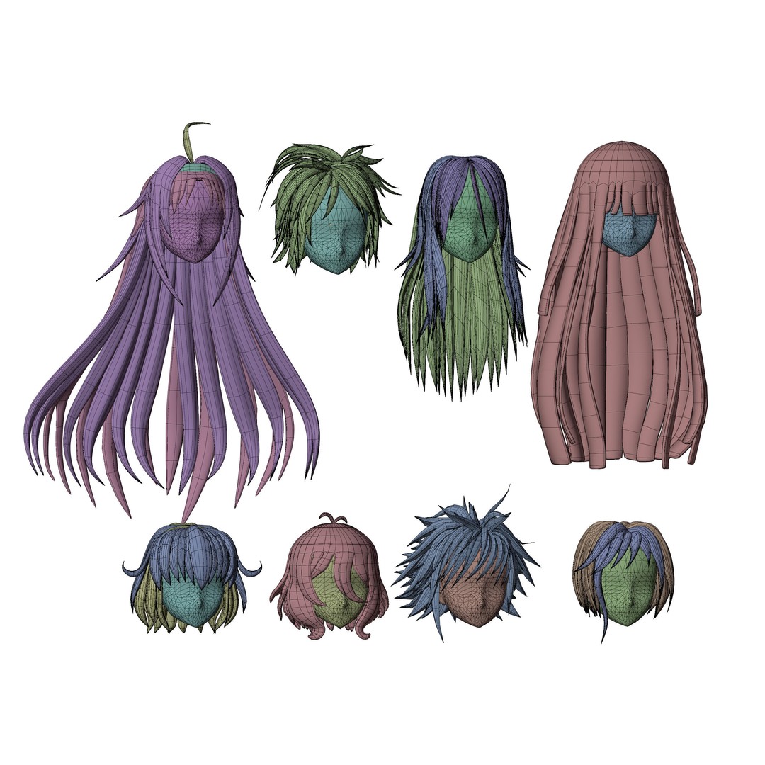 Anime Hair 3D Model – Low Poly Character Asset, Blender & FBX - View 4