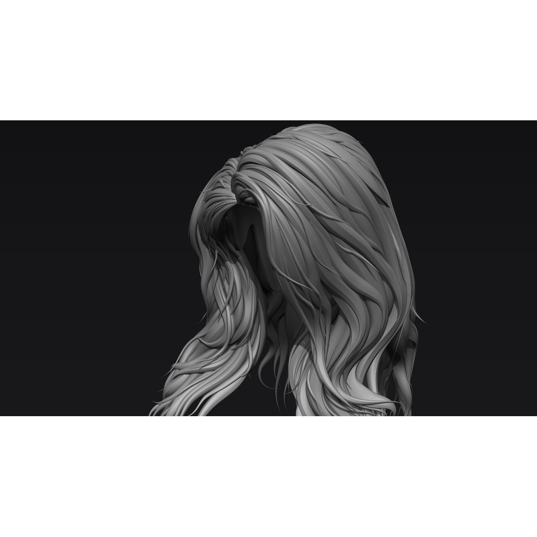 Realistic Female Hair 3D Model – High Poly ZBrush Sculpt, OBJ Format - View 9
