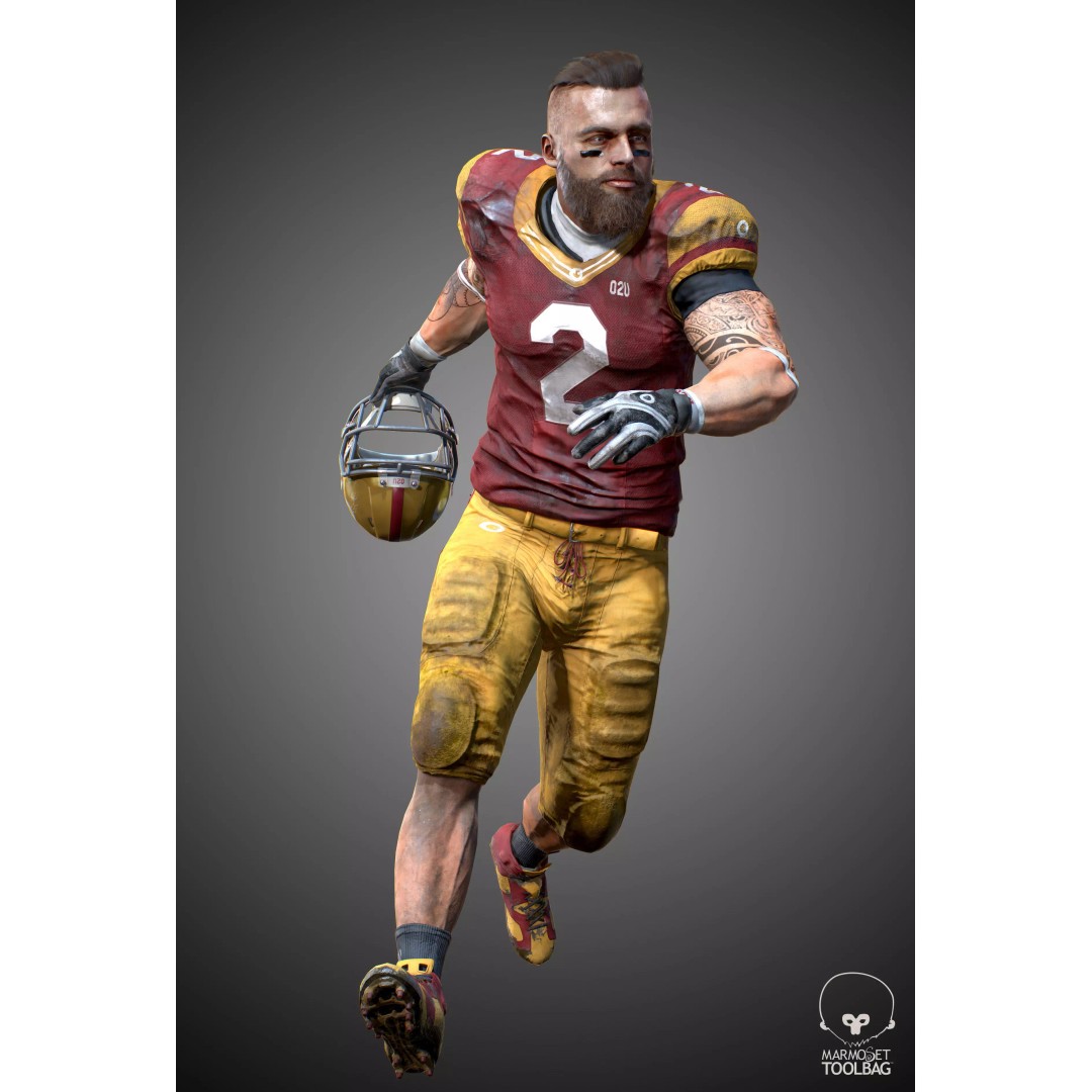 Animated American Football Player 3D Model – Low Poly Game Asset, FBX - View 2