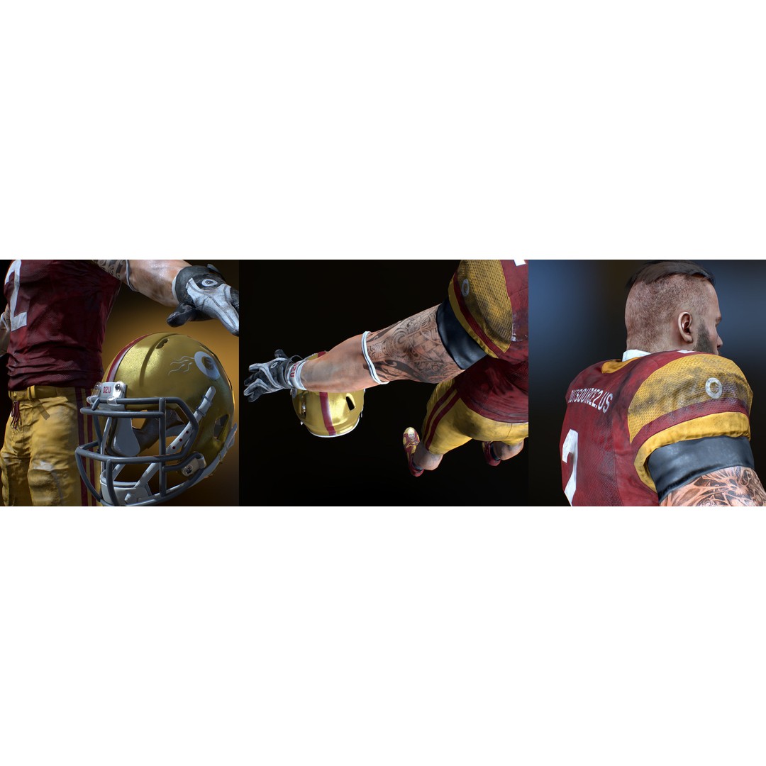 Animated American Football Player 3D Model – Low Poly Game Asset, FBX - View 4