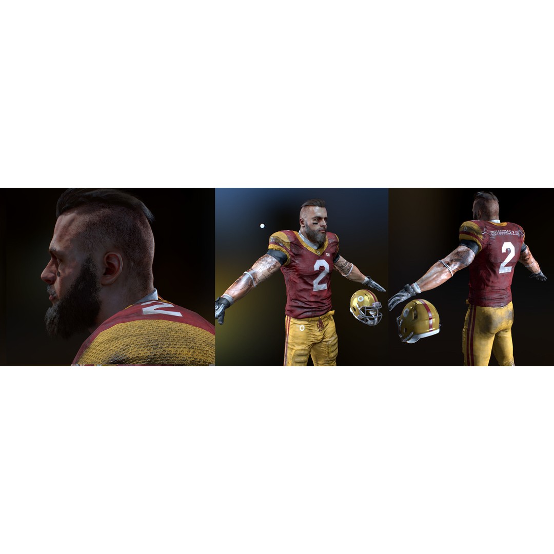 Animated American Football Player 3D Model – Low Poly Game Asset, FBX - View 6