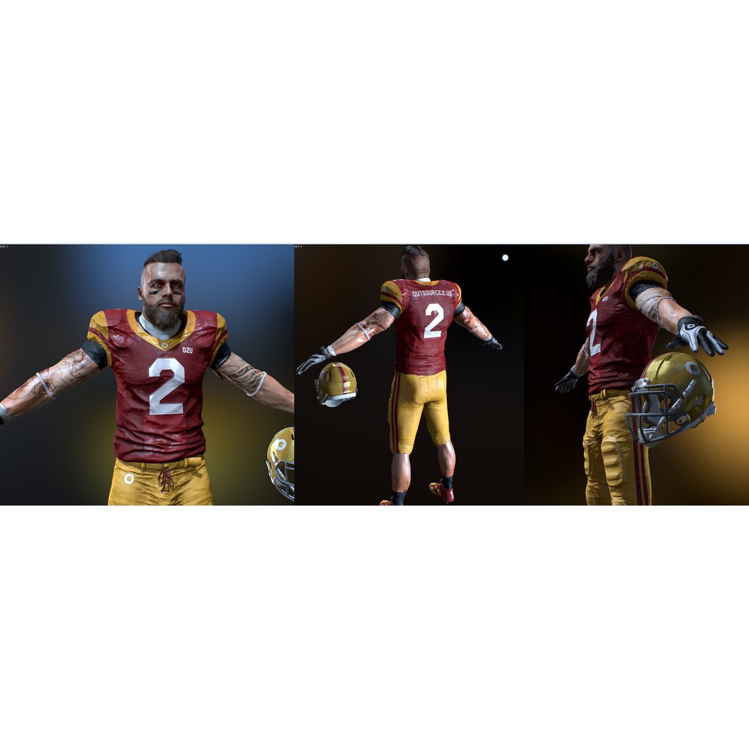 Animated American Football Player 3D Model – Low Poly Game Asset, FBX - View 8