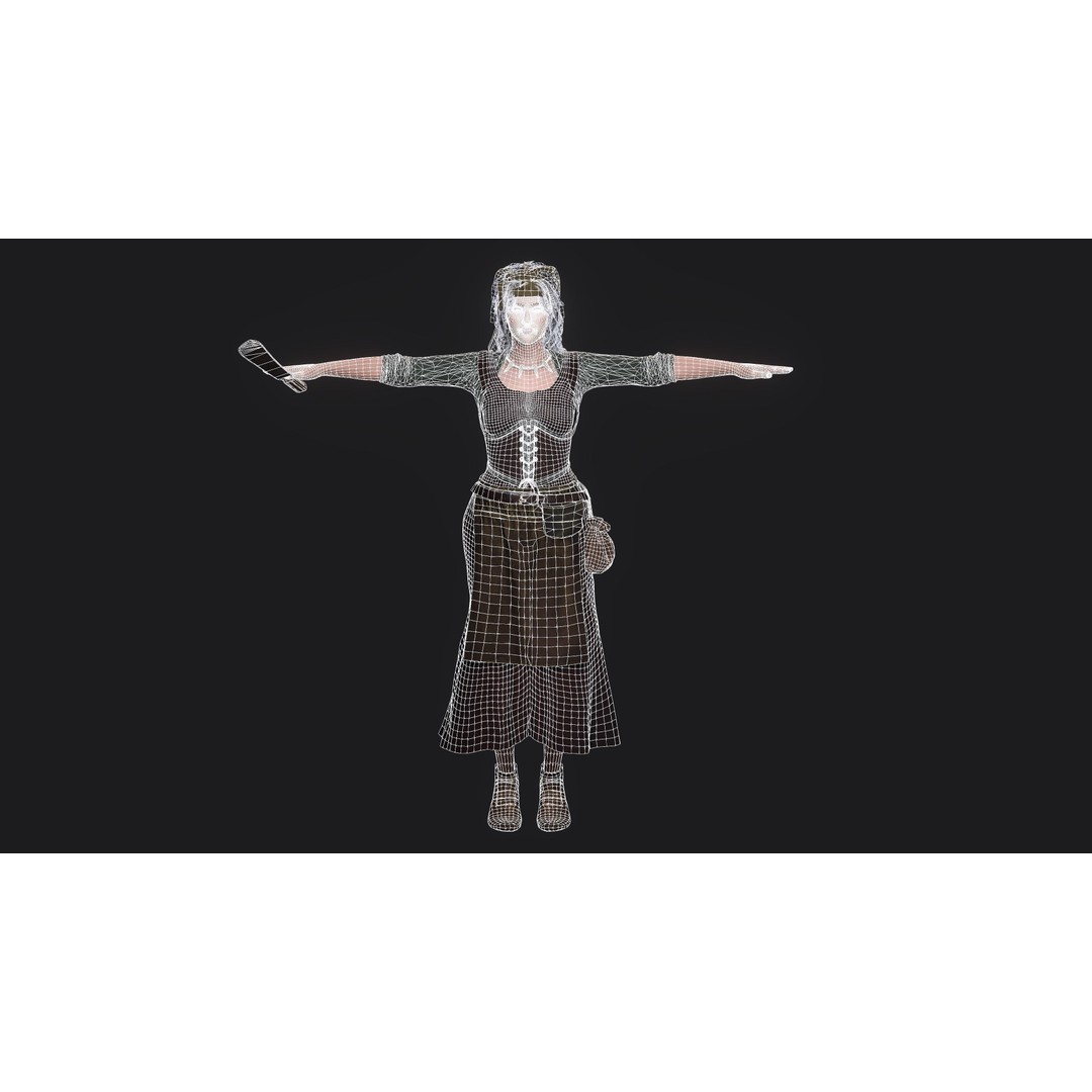 Young Meat Butcher Girl 3D Model – Low-Poly Rigged Character, FBX