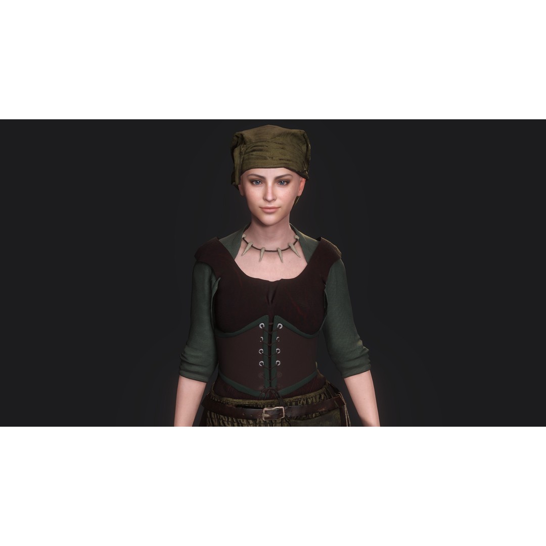 Young Meat Butcher Girl 3D Model – Low-Poly Rigged Character, FBX - View 10