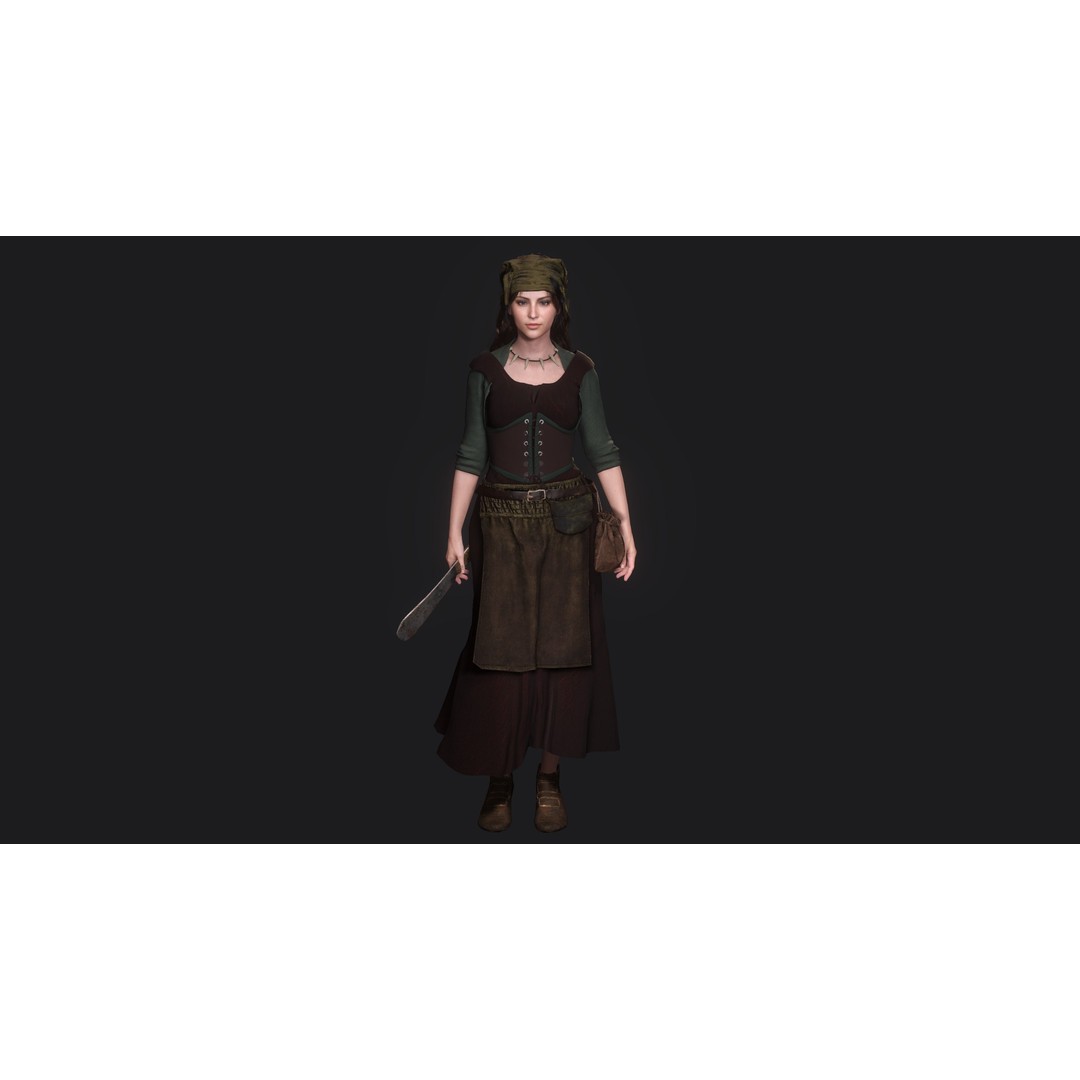 Young Meat Butcher Girl 3D Model – Low-Poly Rigged Character, FBX - View 17