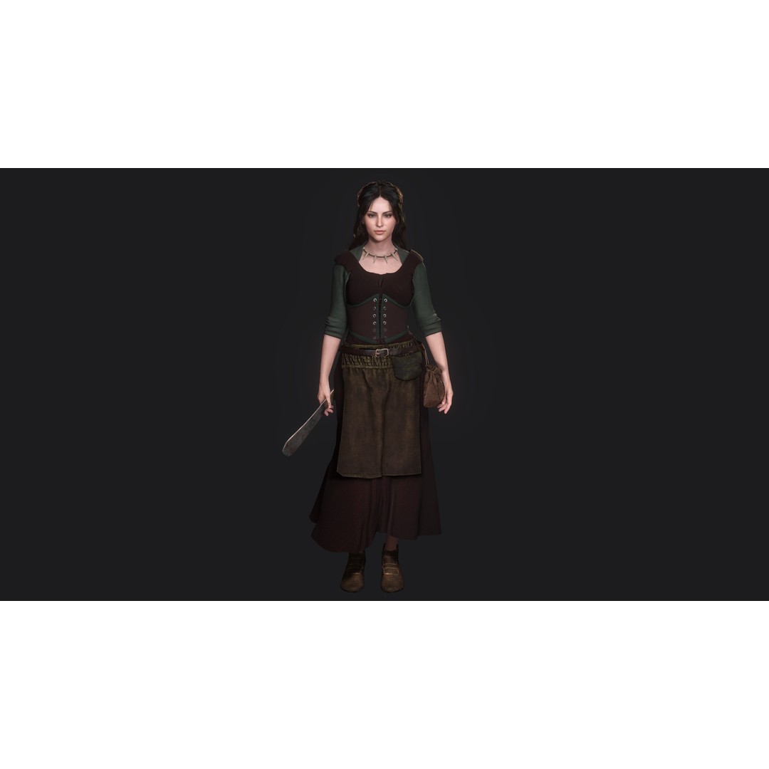 Young Meat Butcher Girl 3D Model – Low-Poly Rigged Character, FBX - View 18