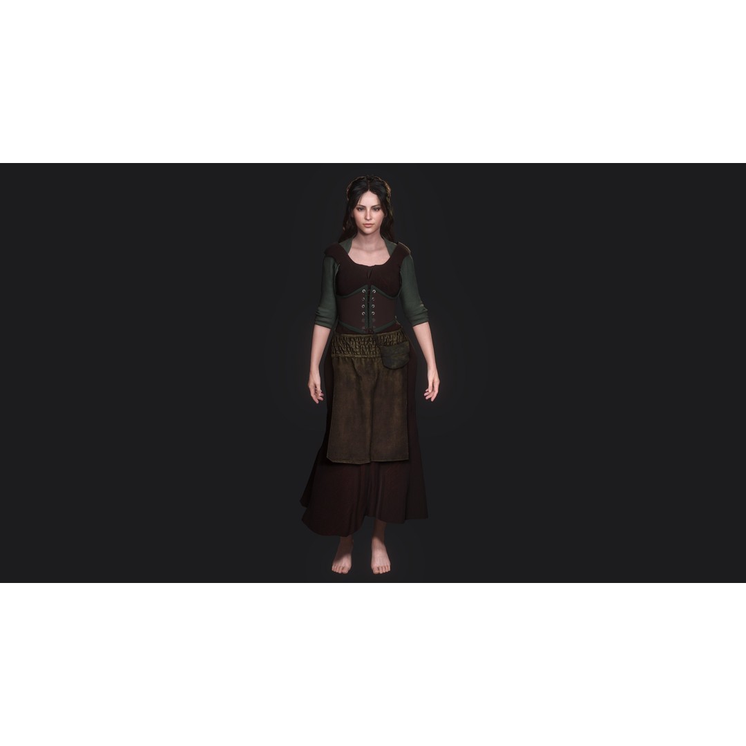 Young Meat Butcher Girl 3D Model – Low-Poly Rigged Character, FBX - View 21