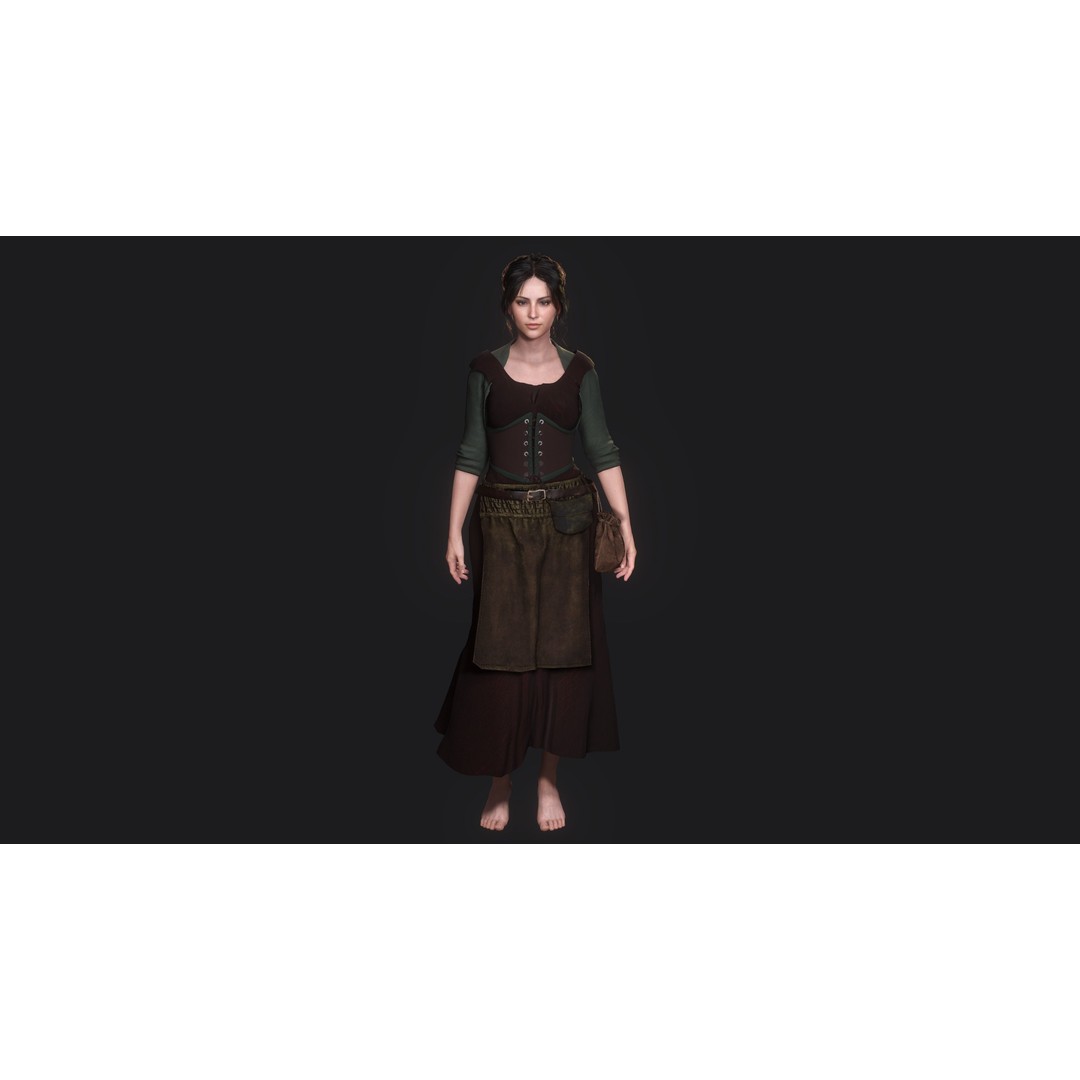 Young Meat Butcher Girl 3D Model – Low-Poly Rigged Character, FBX - View 22