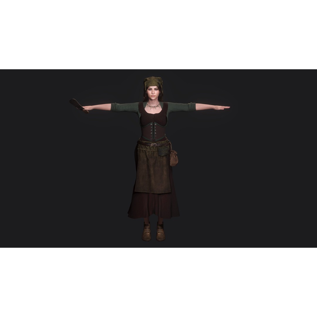 Young Meat Butcher Girl 3D Model – Low-Poly Rigged Character, FBX - View 23