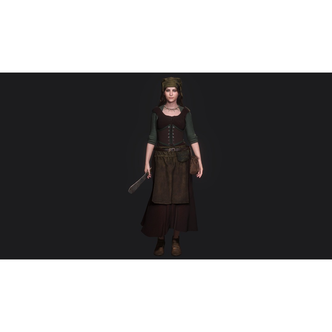 Young Meat Butcher Girl 3D Model – Low-Poly Rigged Character, FBX - View 3