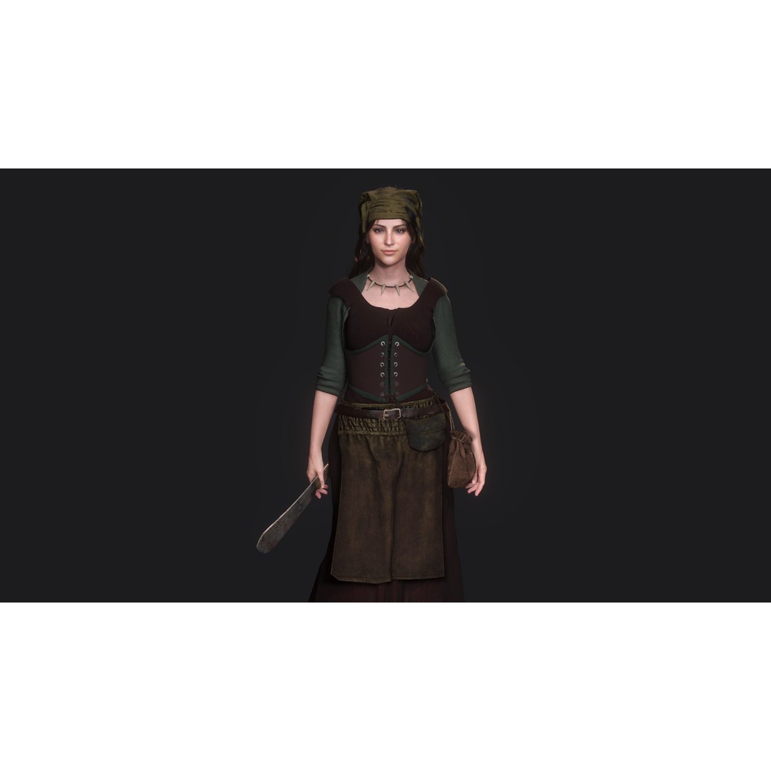 Young Meat Butcher Girl 3D Model – Low-Poly Rigged Character, FBX - View 4