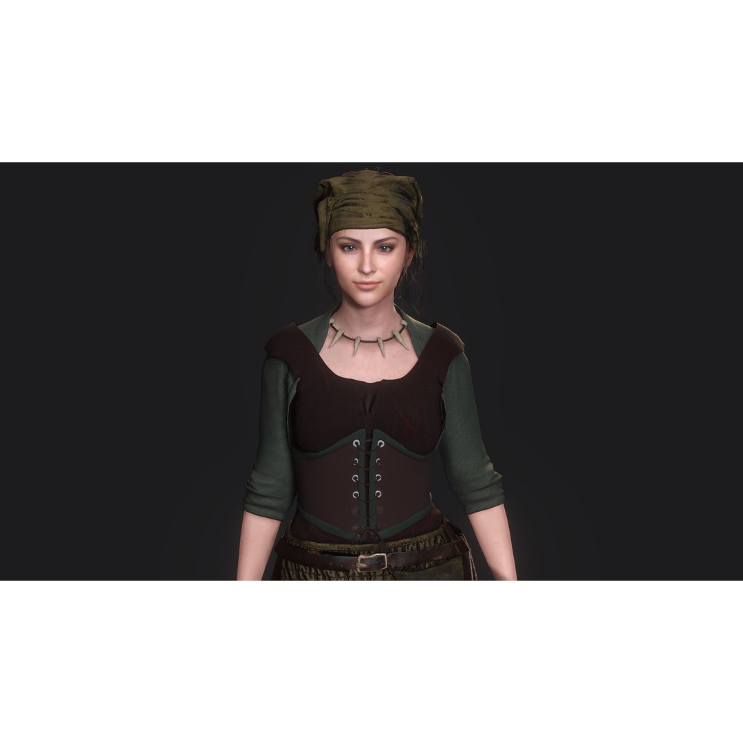 Young Meat Butcher Girl 3D Model – Low-Poly Rigged Character, FBX - View 9