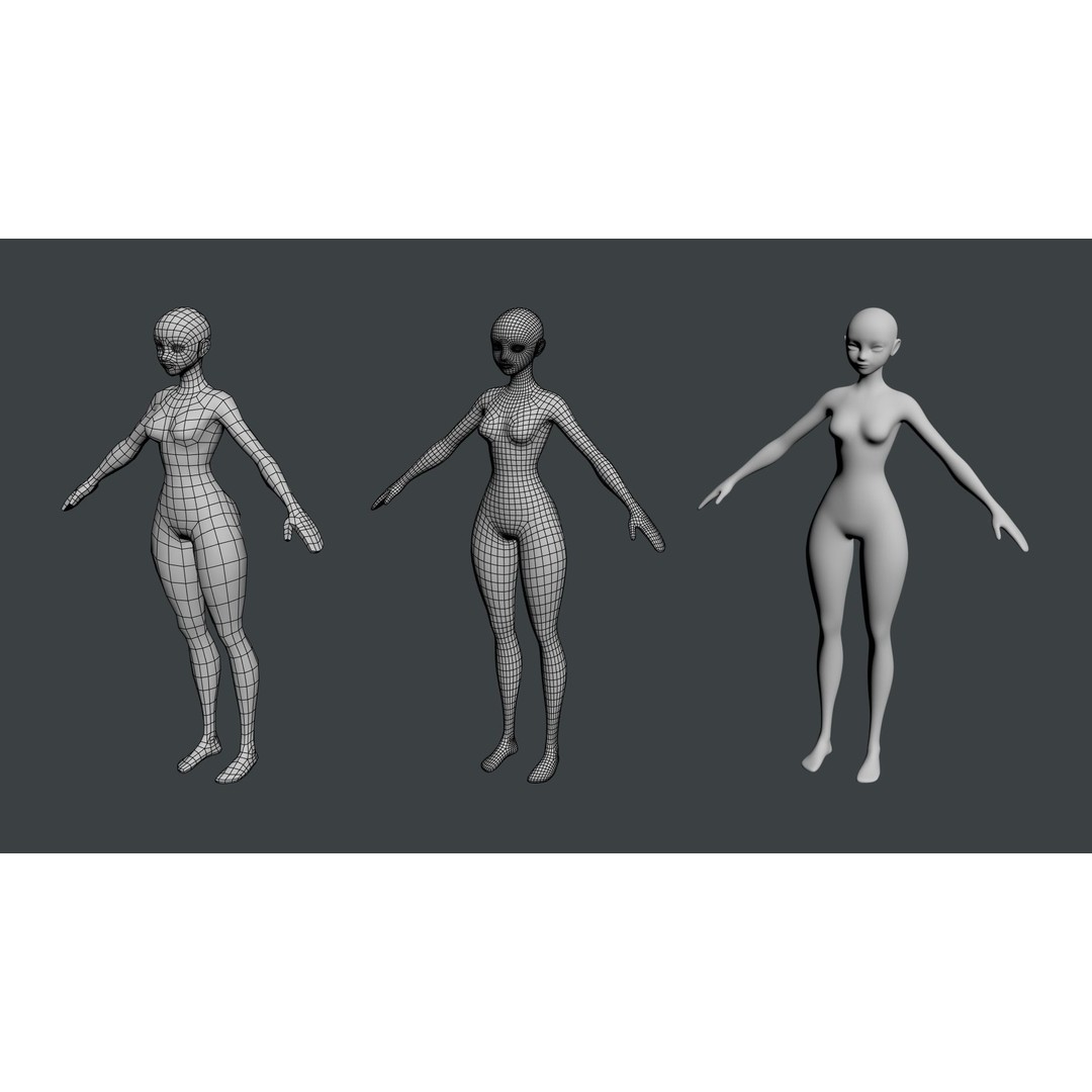 Stylized Female 3D Model – Low Poly Base Mesh for Animation, FBX - View 10