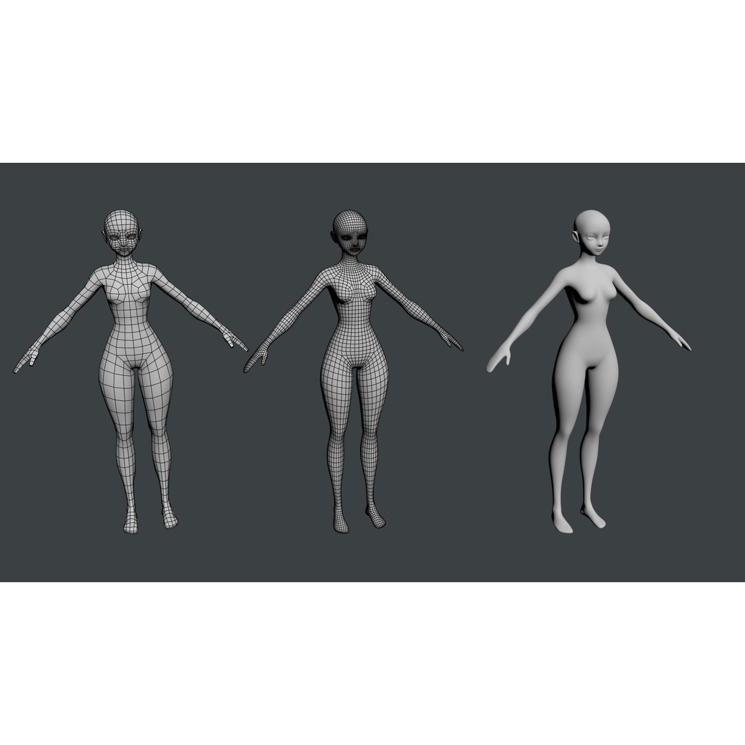 Stylized Female 3D Model – Low Poly Base Mesh for Animation, FBX - View 11