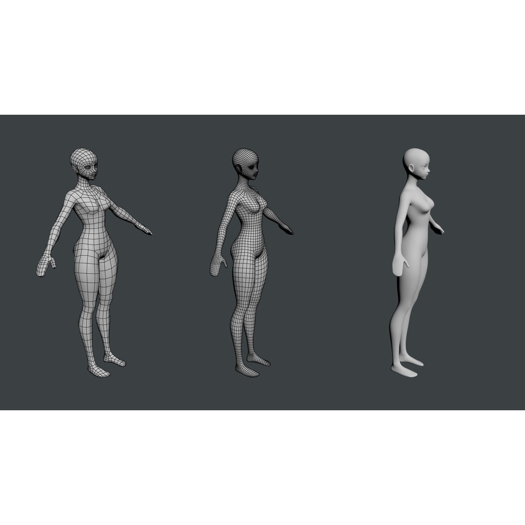Stylized Female 3D Model – Low Poly Base Mesh for Animation, FBX - View 12