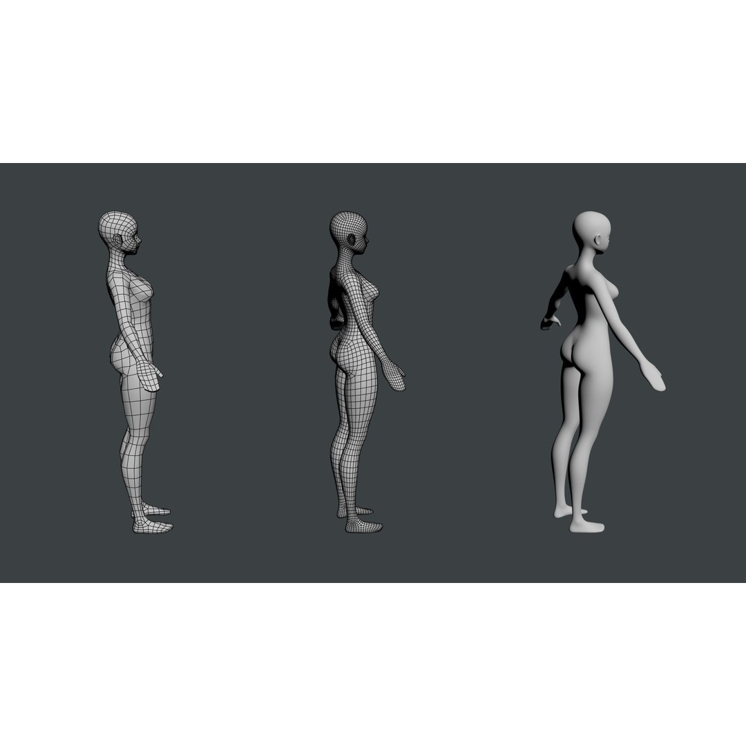 Stylized Female 3D Model – Low Poly Base Mesh for Animation, FBX - View 13