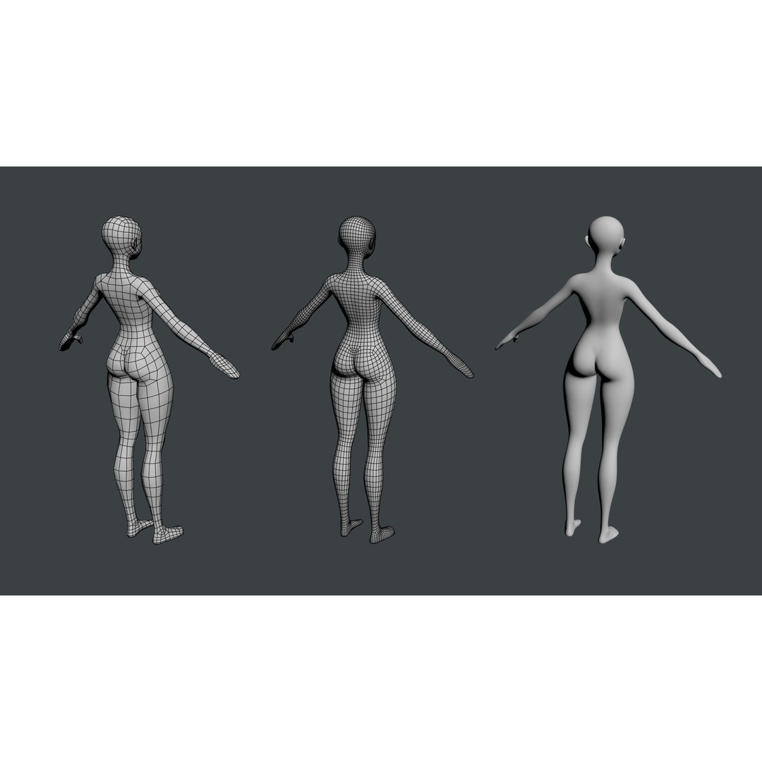 Stylized Female 3D Model – Low Poly Base Mesh for Animation, FBX - View 14