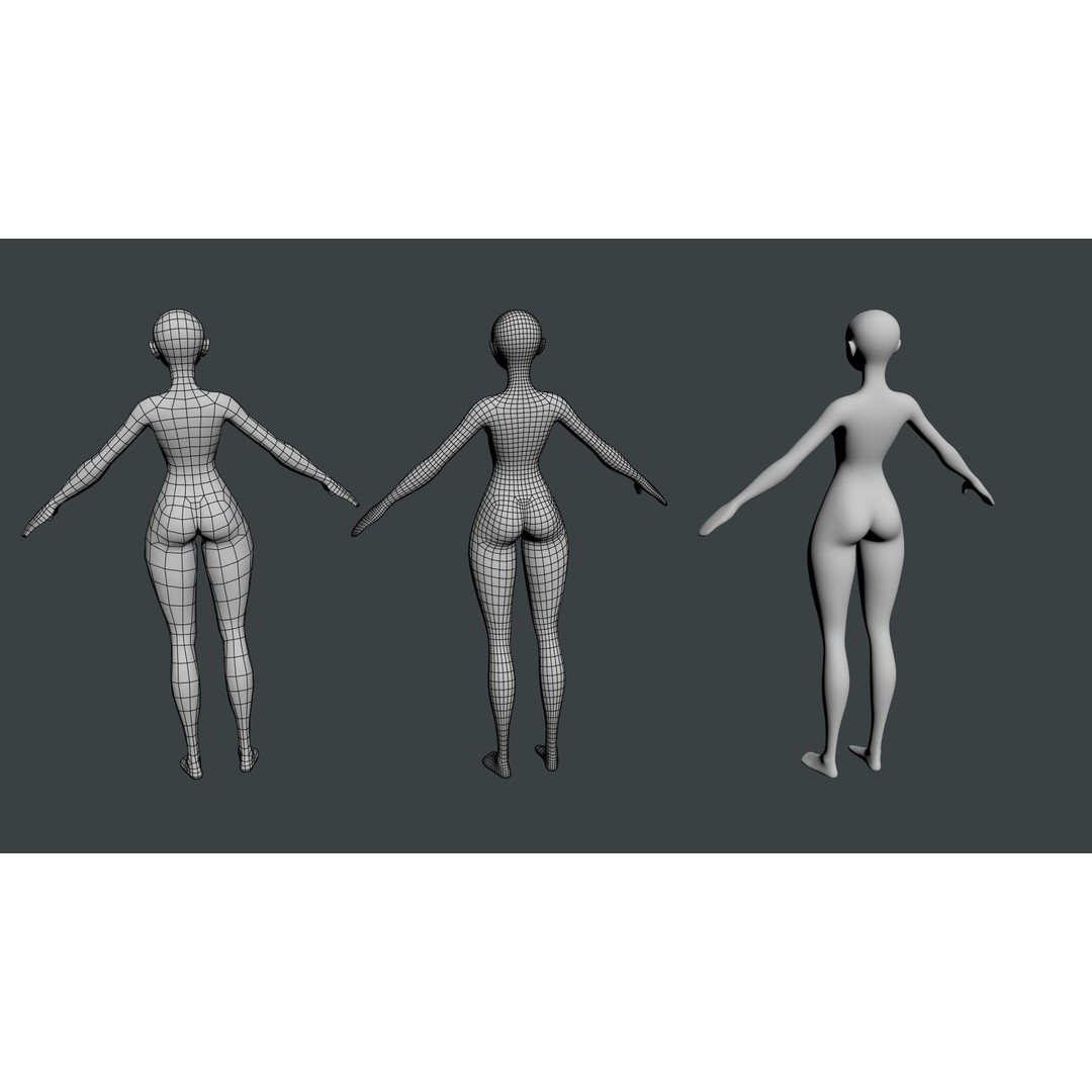 Stylized Female 3D Model – Low Poly Base Mesh for Animation, FBX - View 15