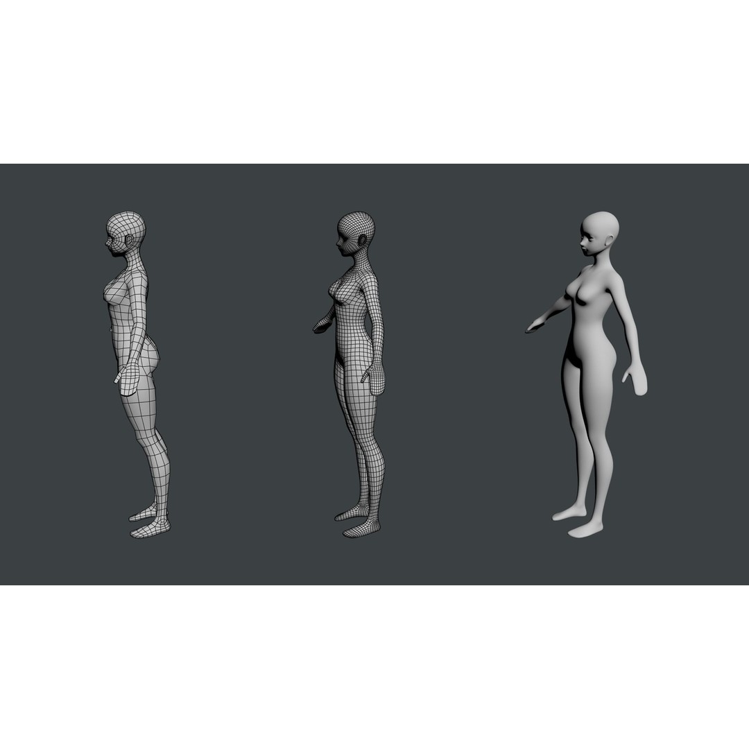 Stylized Female 3D Model – Low Poly Base Mesh for Animation, FBX - View 17