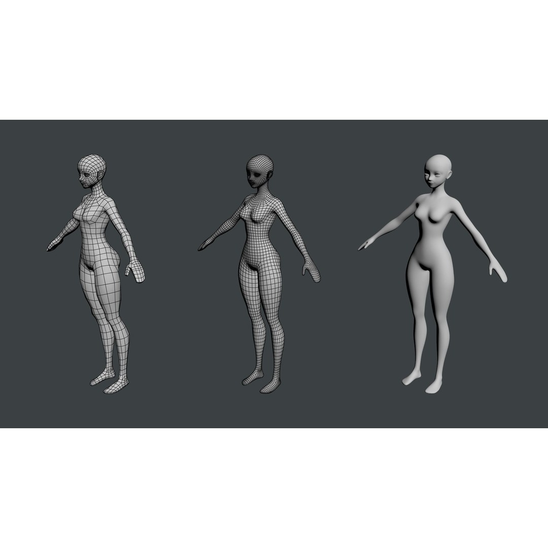 Stylized Female 3D Model – Low Poly Base Mesh for Animation, FBX - View 18