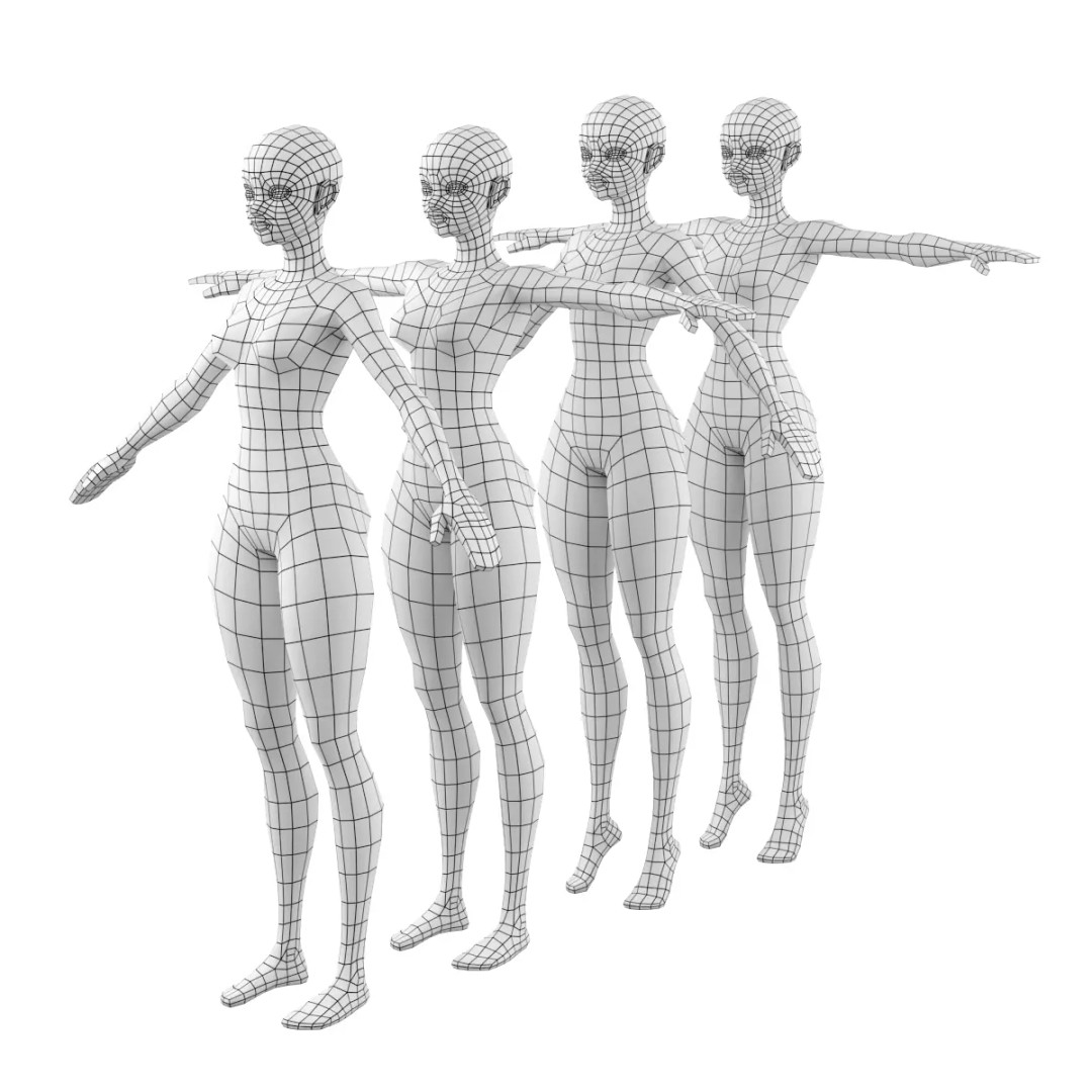 Stylized Female 3D Model – Low Poly Base Mesh for Animation, FBX - View 2