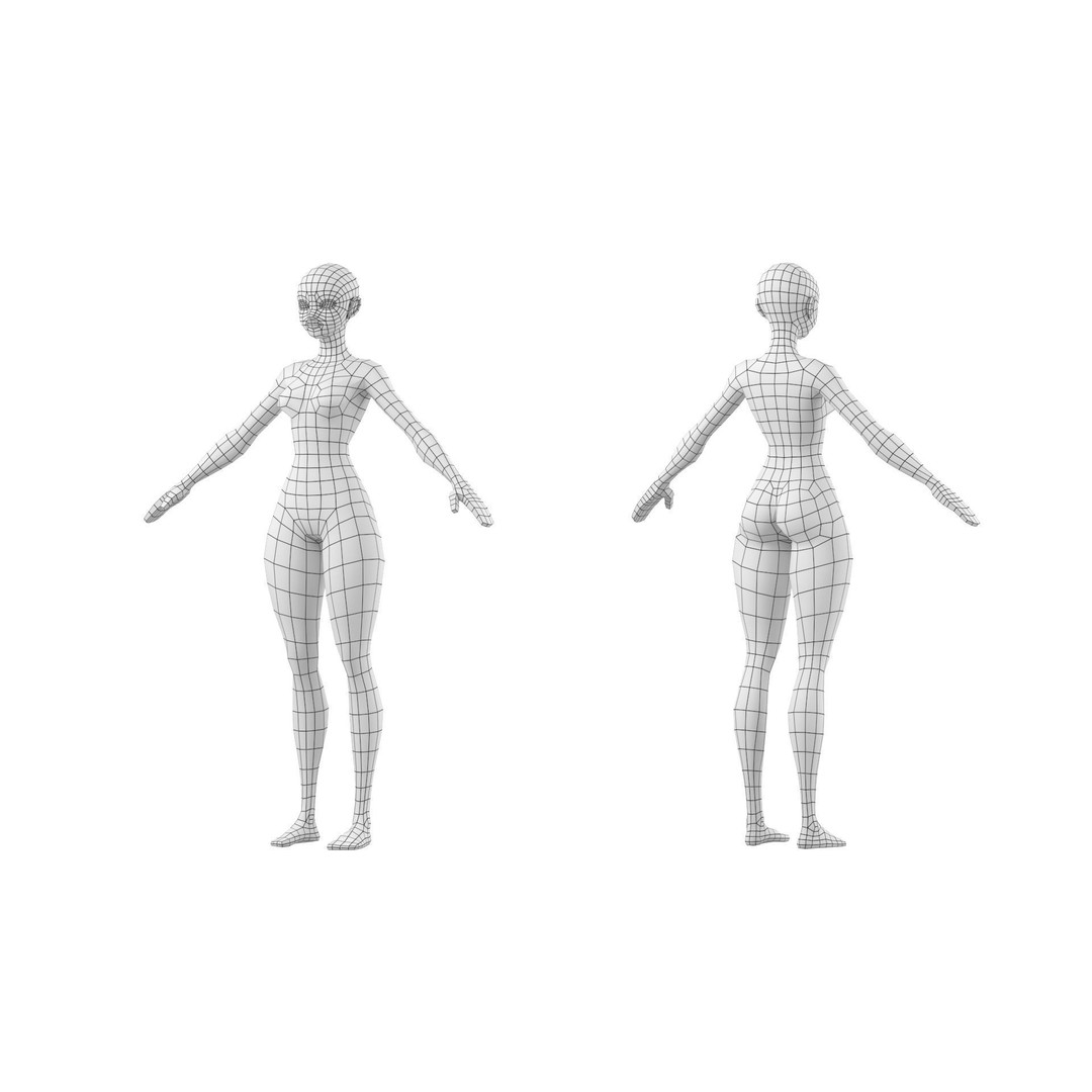 Stylized Female 3D Model – Low Poly Base Mesh for Animation, FBX - View 3