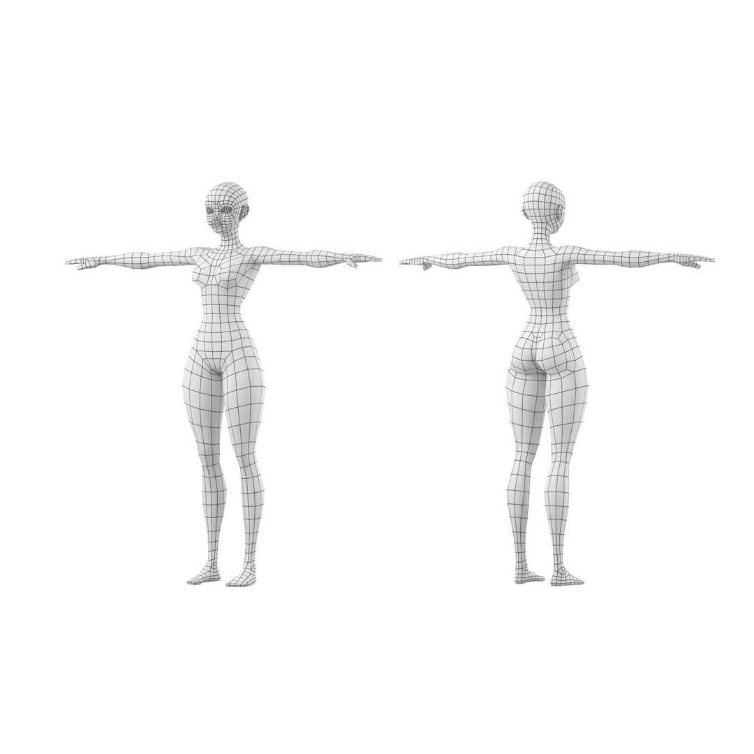 Stylized Female 3D Model – Low Poly Base Mesh for Animation, FBX - View 4