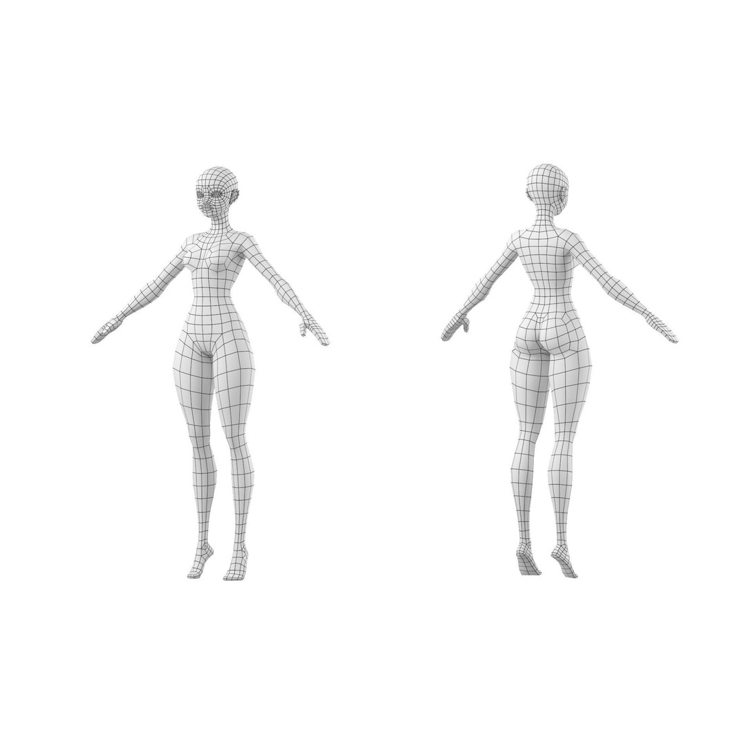 Stylized Female 3D Model – Low Poly Base Mesh for Animation, FBX - View 5