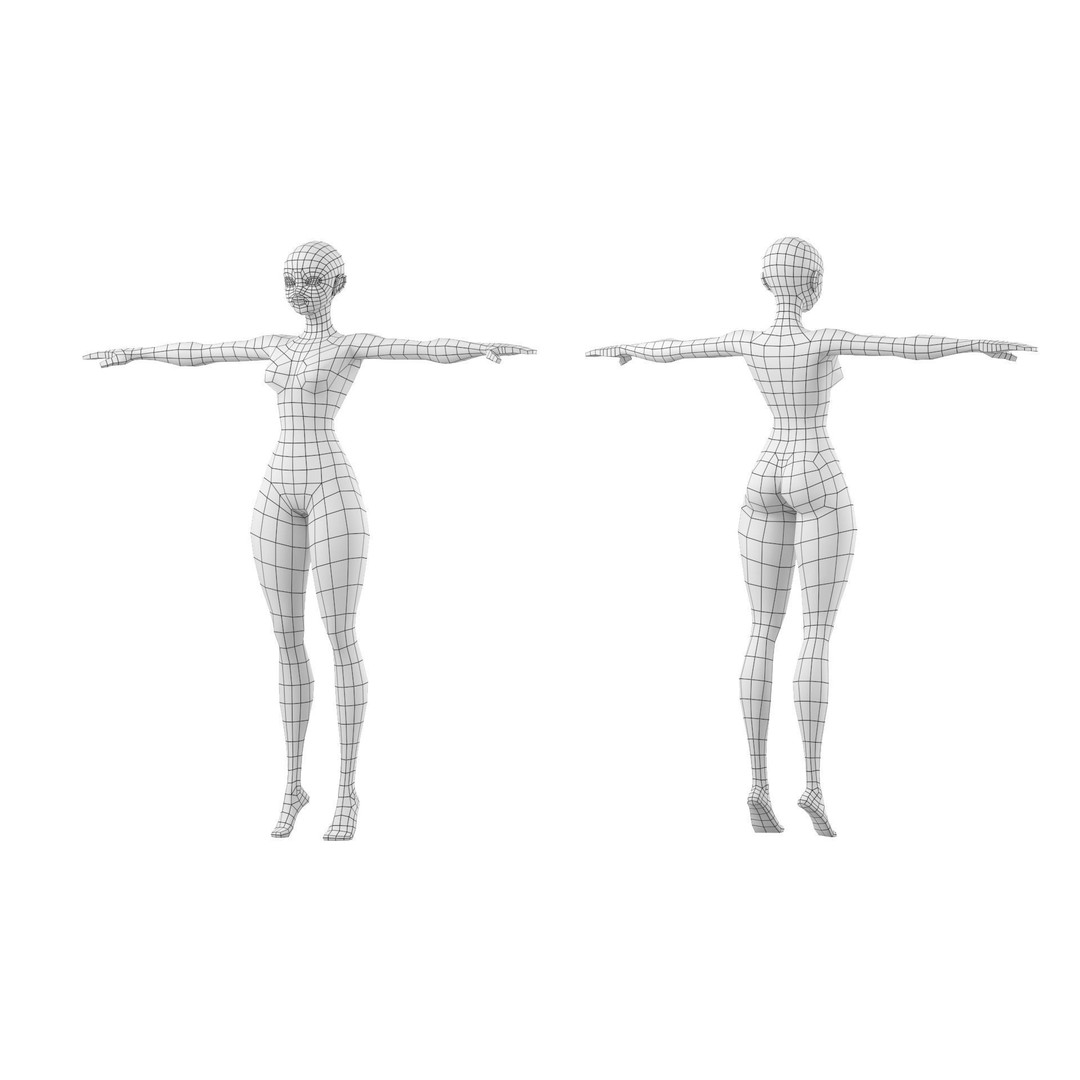 Stylized Female 3D Model – Low Poly Base Mesh for Animation, FBX - View 6