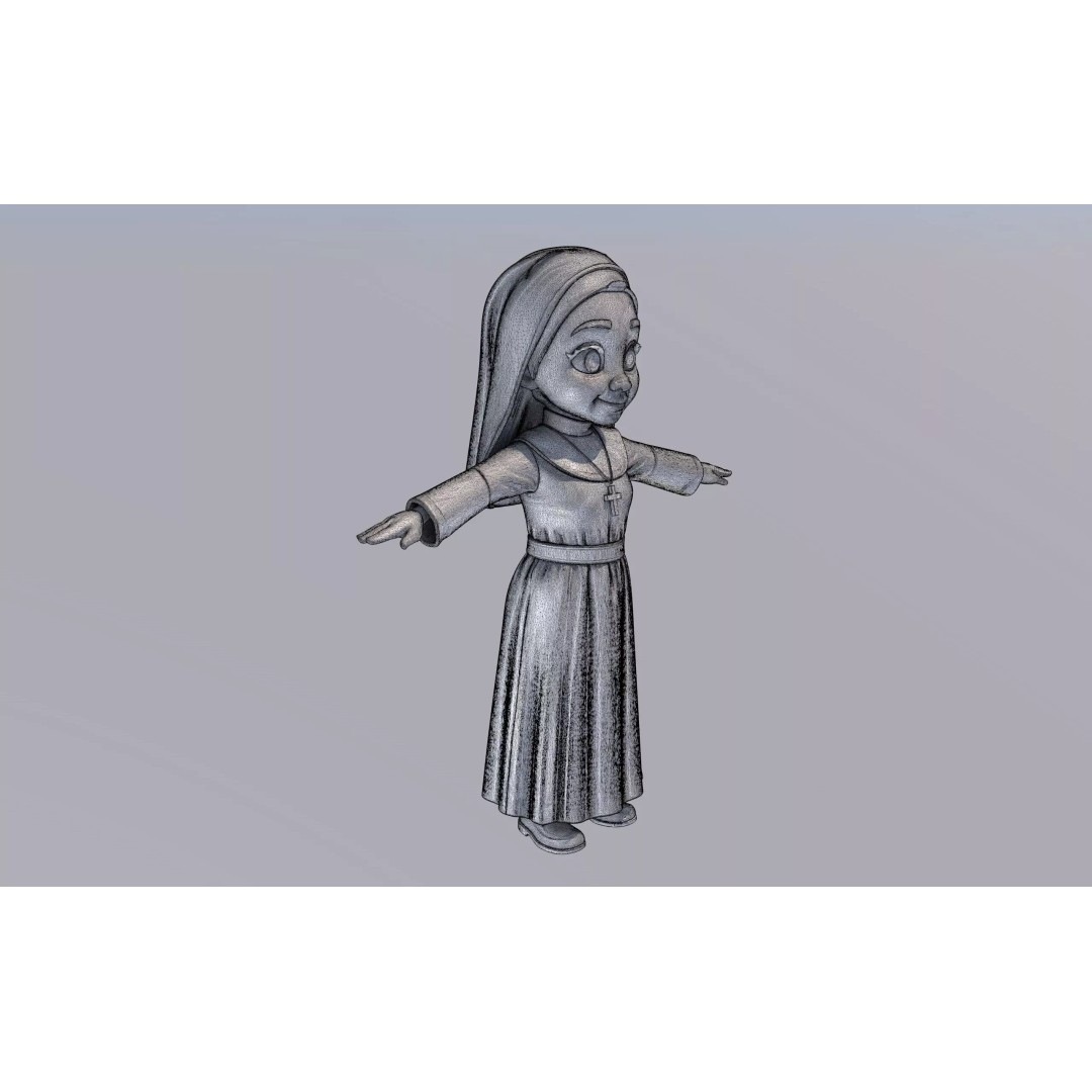 Nun 3D Model – Low Poly Cartoon Character, FBX, Game Ready