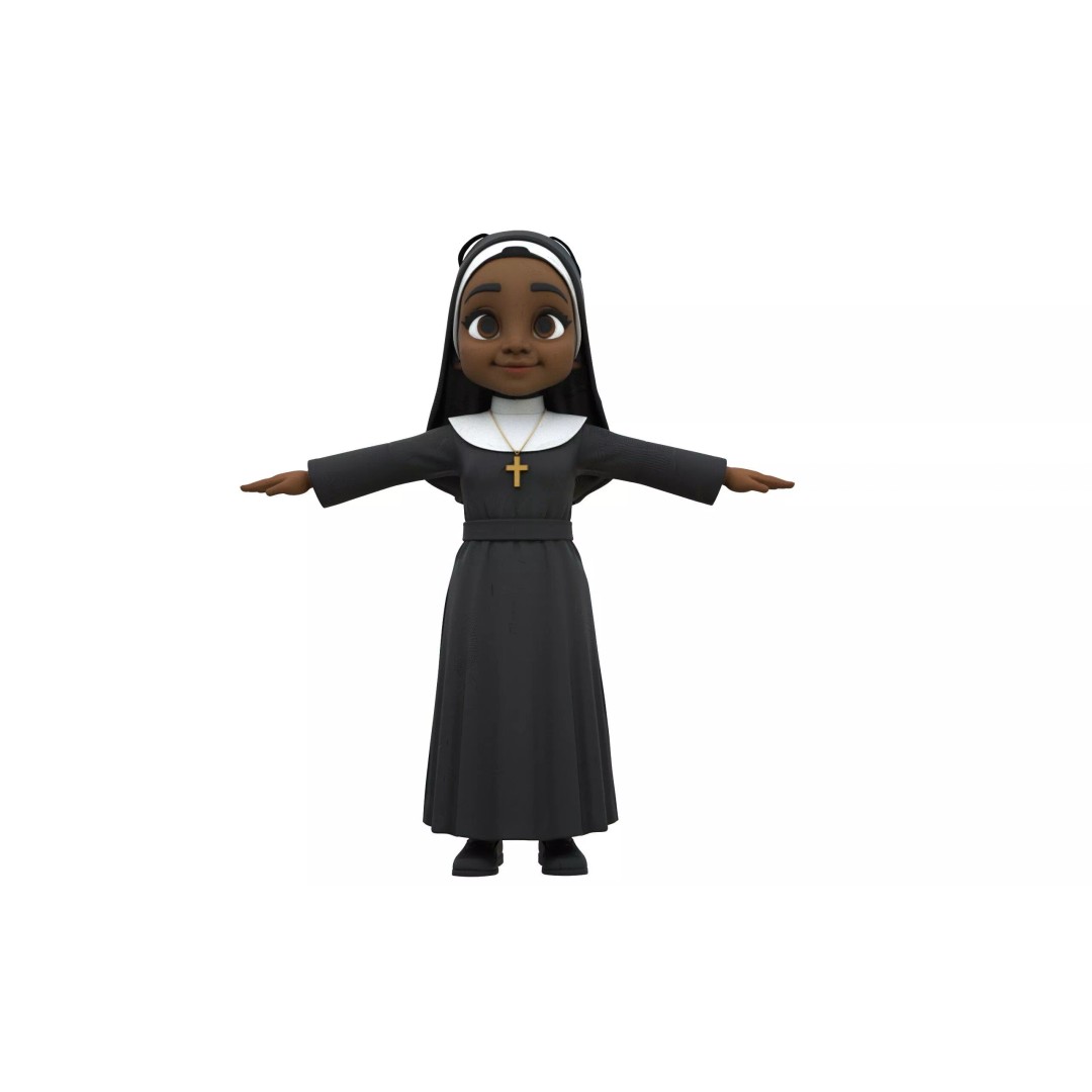 Nun 3D Model – Low Poly Cartoon Character, FBX, Game Ready - View 3