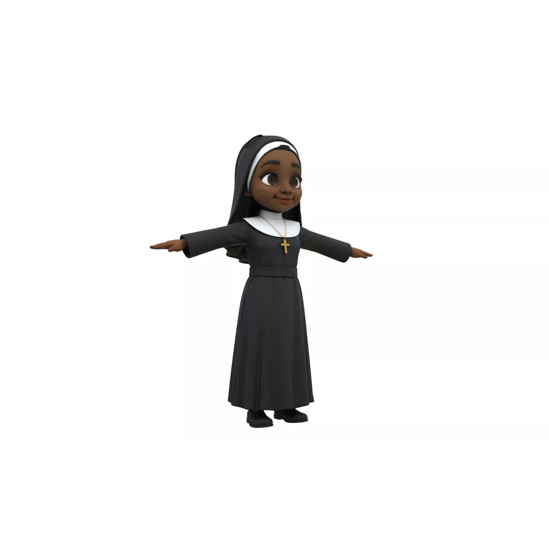 Nun 3D Model – Low Poly Cartoon Character, FBX, Game Ready - View 4