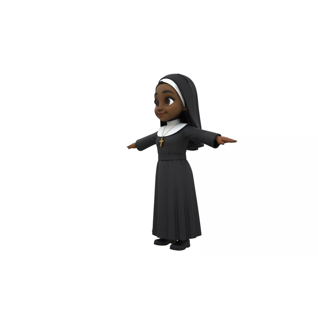 Nun 3D Model – Low Poly Cartoon Character, FBX, Game Ready - View 5