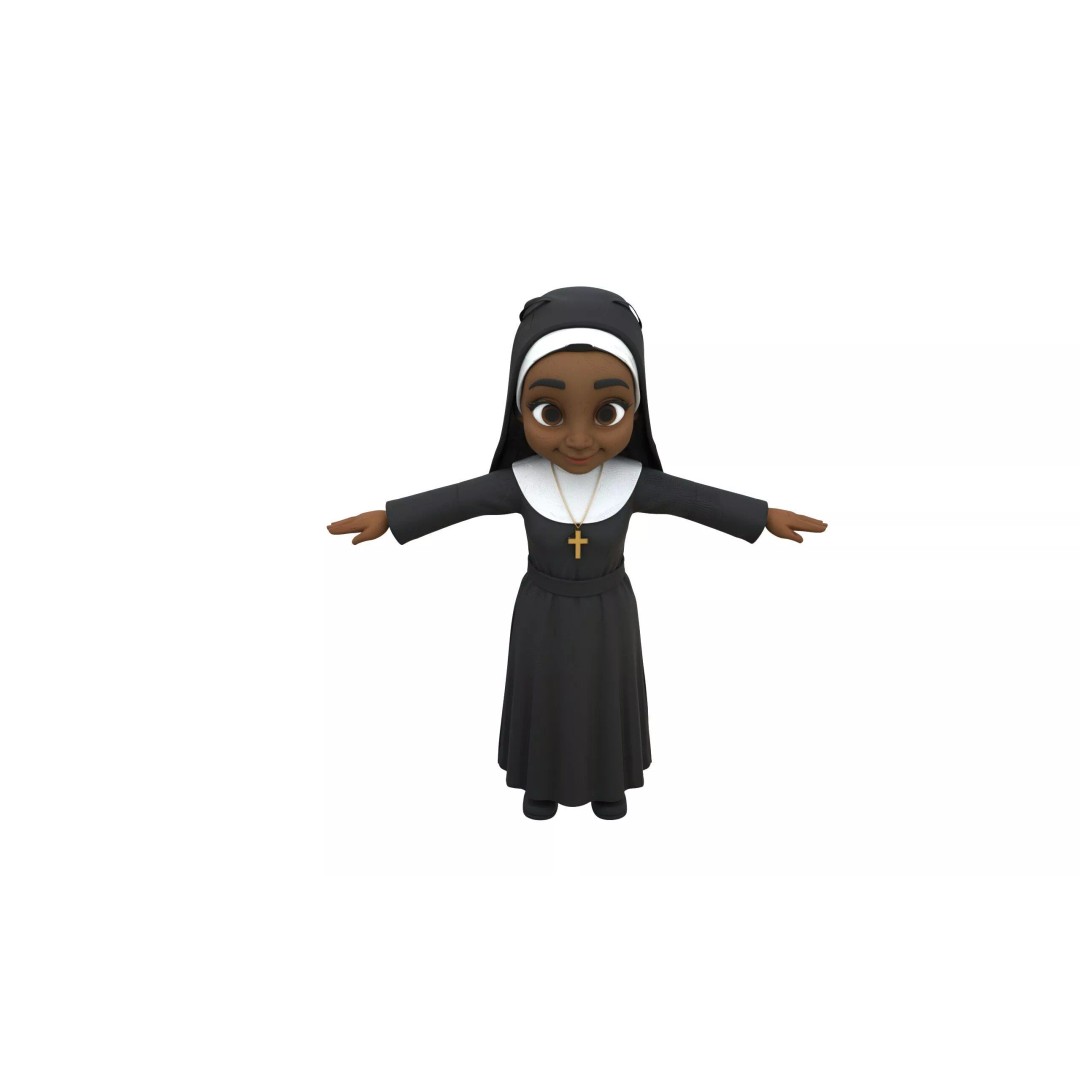 Nun 3D Model – Low Poly Cartoon Character, FBX, Game Ready - View 7