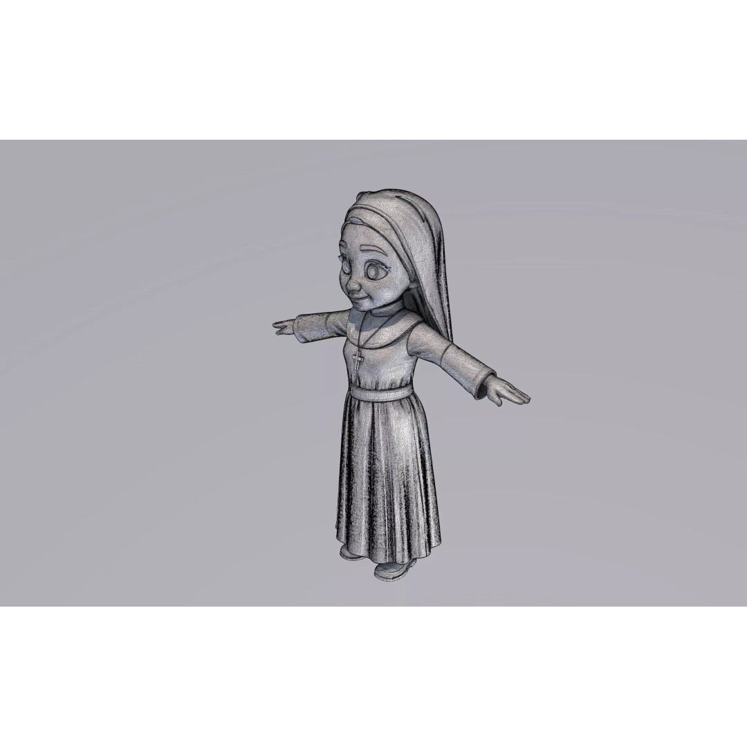 Nun 3D Model – Low Poly Cartoon Character, FBX, Game Ready - View 8
