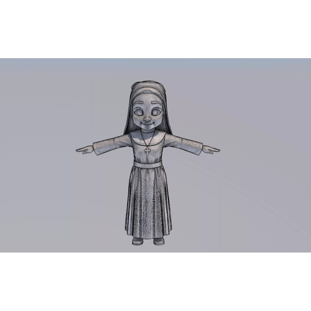 Nun 3D Model – Low Poly Cartoon Character, FBX, Game Ready - View 9