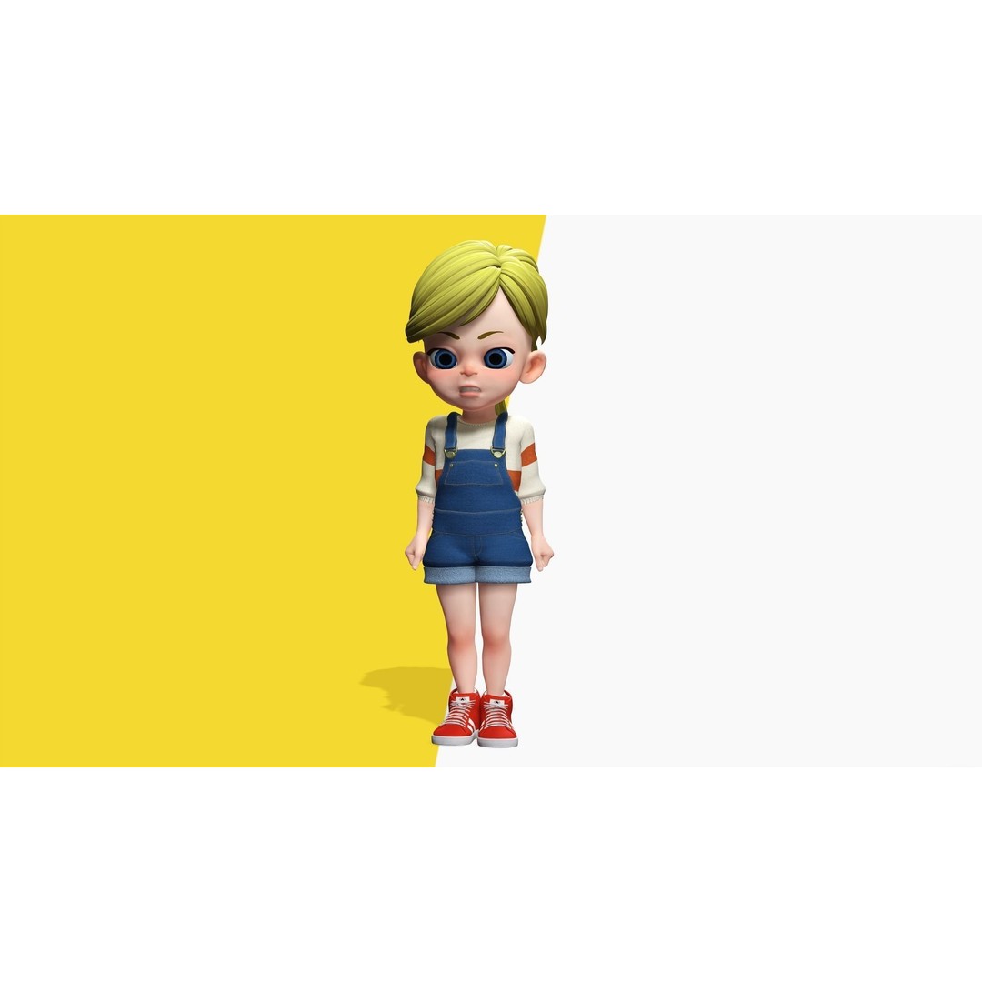 Sister Cartoon Girl 3D Model – Rigged Low-Poly Character for Animation
