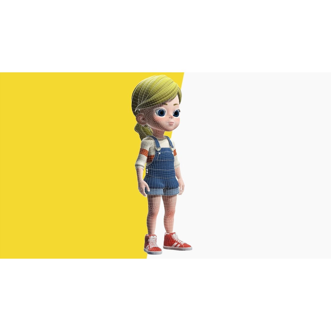 Sister Cartoon Girl 3D Model – Rigged Low-Poly Character for Animation - View 10