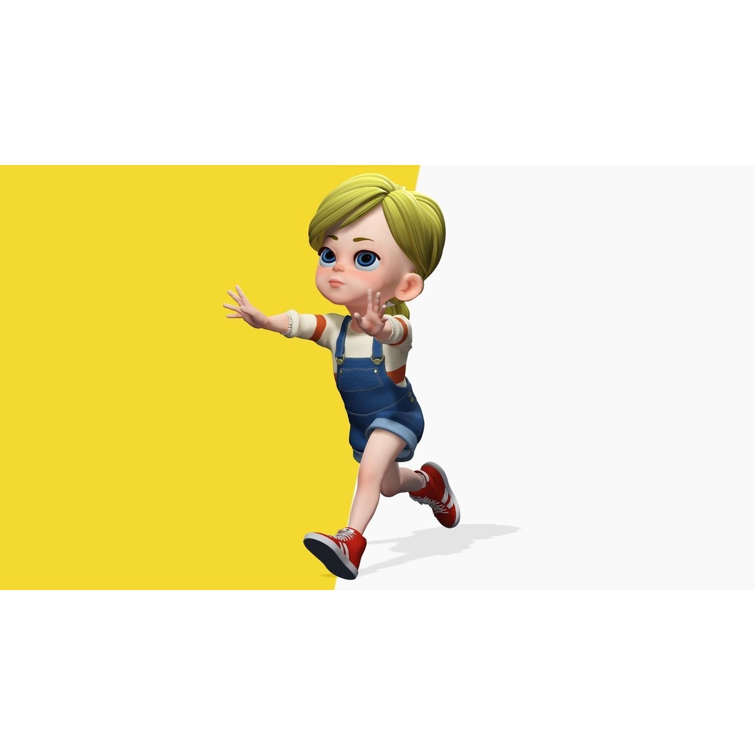 Sister Cartoon Girl 3D Model – Rigged Low-Poly Character for Animation - View 11