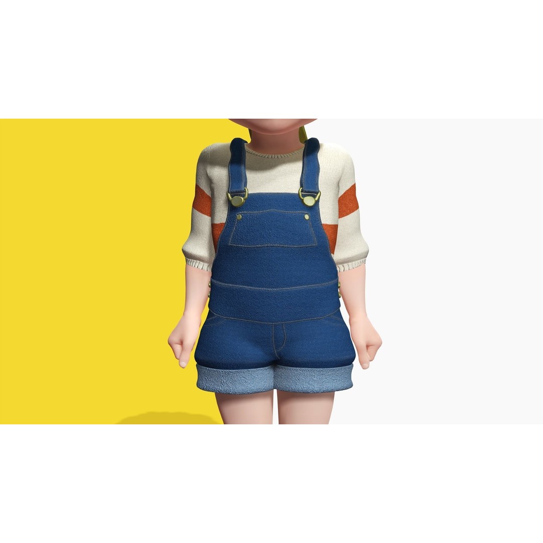 Sister Cartoon Girl 3D Model – Rigged Low-Poly Character for Animation - View 12