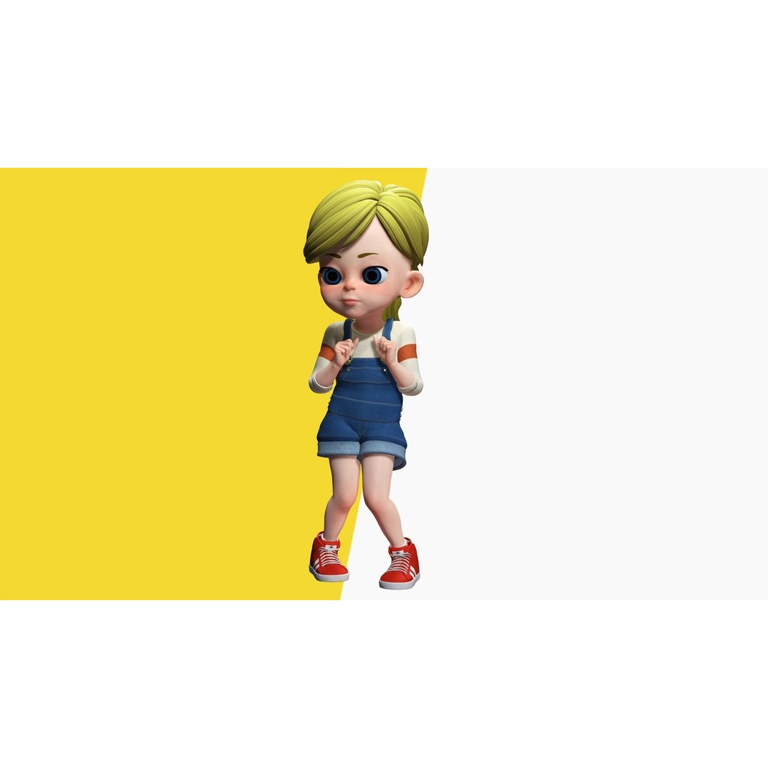 Sister Cartoon Girl 3D Model – Rigged Low-Poly Character for Animation - View 15