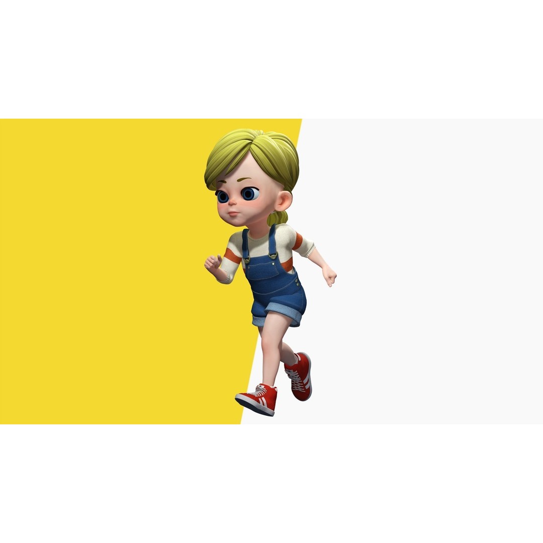 Sister Cartoon Girl 3D Model – Rigged Low-Poly Character for Animation - View 16