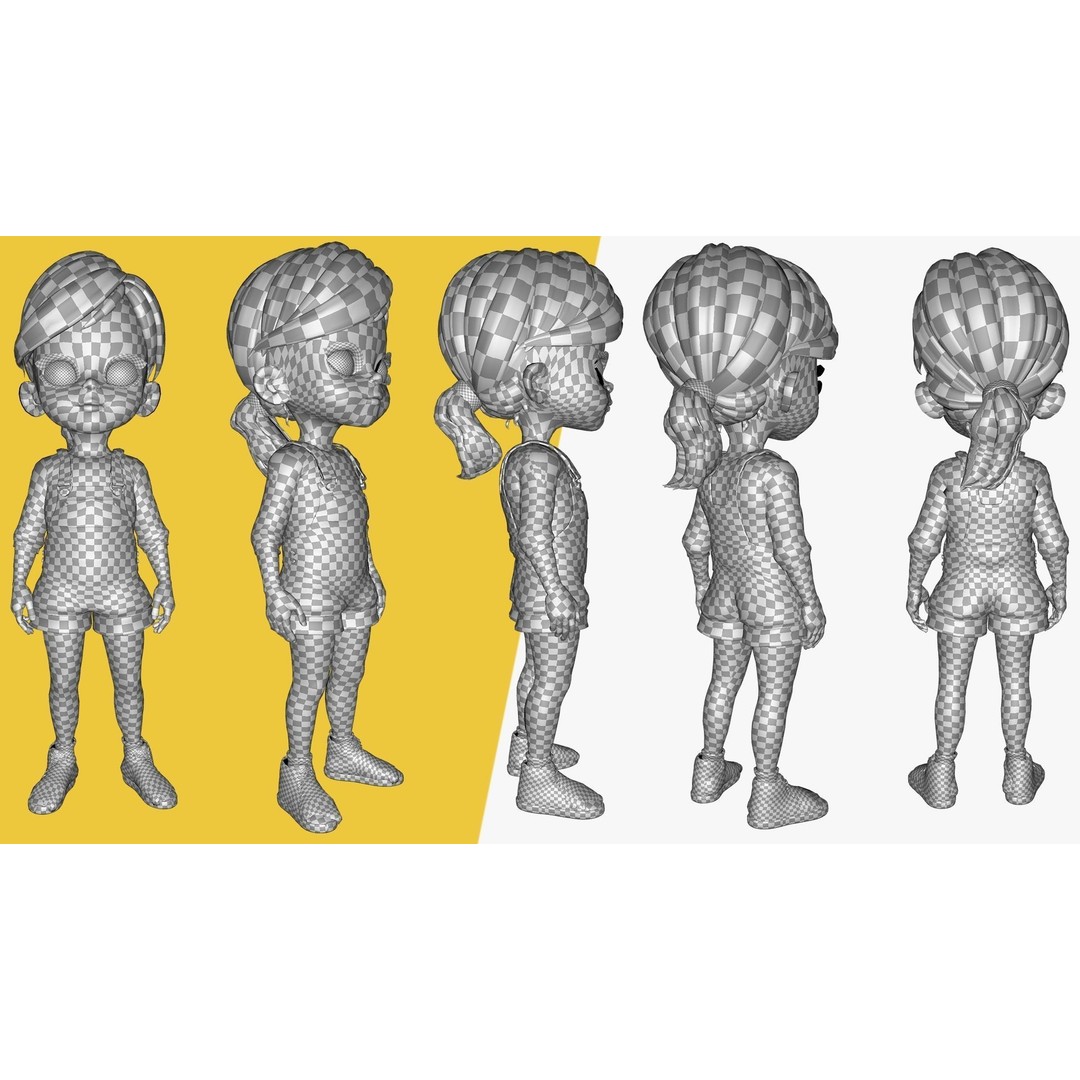 Sister Cartoon Girl 3D Model – Rigged Low-Poly Character for Animation - View 17
